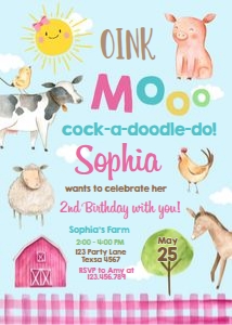 Birthday Invitation Farm Animals Girl Blue design preview