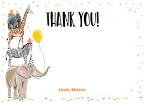 Thank You Card Party Animals Boy design preview