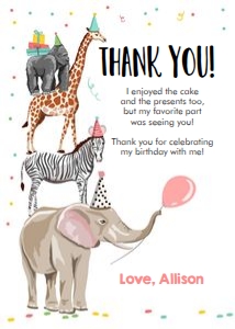 Thank You Card Party Animals Pink design preview