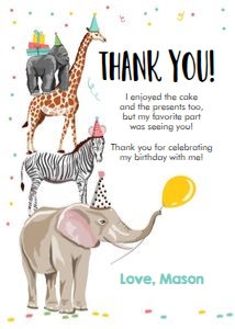Thank You Card Party Animals Blue design preview