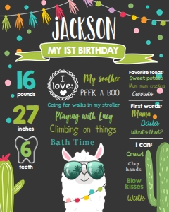 Birthday Milestones Sign Llama Sunglasses Chalk Boy design preview