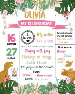 Birthday Milestone Poster Gold Dinosaur Girl design preview