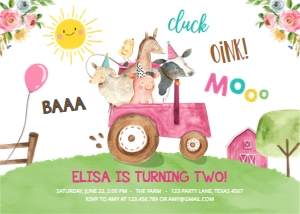 Birthday Invitation Farm Tractor Girl White design preview