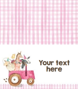 Food Labels Farm Tractor Pink Gingham design preview