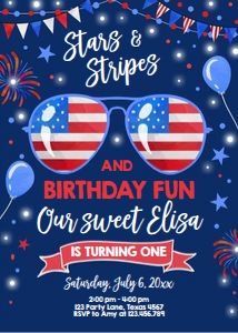 Birthday Invitation 4th of July Blue design preview