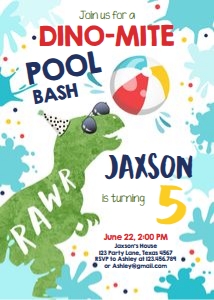 Birthday Invitation Dinosaur Pool Party design preview