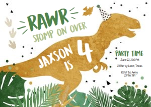 Birthday Invitation Dinosaur RAWR Stomp on Over Boy design preview