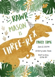 Birthday Invitation Dinosaur T-Rex Three-Rex Vertical design preview