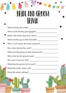 Bride and Groom Trivia Cactus: Bride and Groom Trivia Cactus