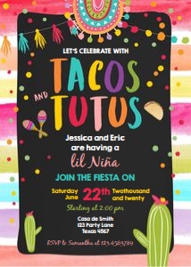 Baby Shower Invitation Tacos and Tutus Fiesta Colors Chalk design preview