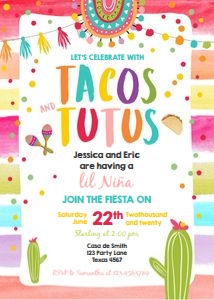 Baby Shower Invitation Tacos and Tutus Fiesta Colors design preview