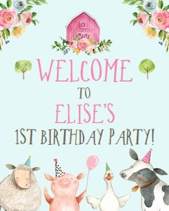 Welcome Sign Farm Animals Girl Blue design preview