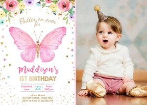Birthday Invitation Butterfly - With photo design preview