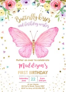 Birthday Invitation Butterfly Kisses design preview