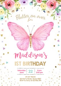 Birthday Invitation Butterfly design preview