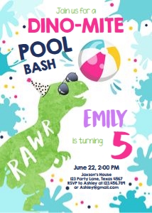 Birthday Invitation Dinosaur Pool Girl design preview