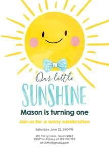 Birthday Invitation Sunshine Boy design preview