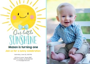 Birthday Invitation Sunshine Boy - With Photo design preview