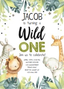 Birthday Invitation Safari Animals Wild One Boy Vertical design preview