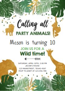 Birthday Invitation Safari Animals Boy design preview