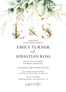Wedding Invitation Gold Leaves design preview