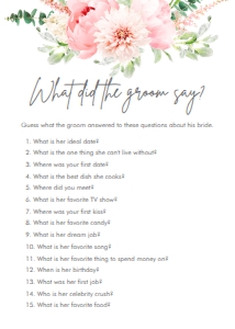 Bridal Shower Game Botanical Flowers What Did The Groom Say design preview