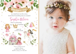 Birthday Invitation Princess Floral - With Photo design preview