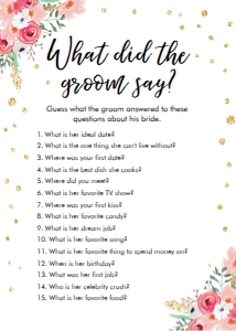 Bridal Shower Game What Did The Groom Say Floral design preview