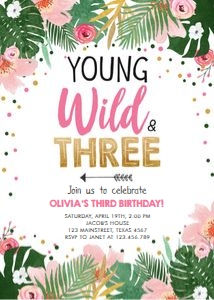 Birthday Invitation Young Wild and Three Safari design preview