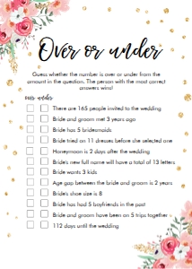 Bridal Shower Game Over or Under Floral design preview