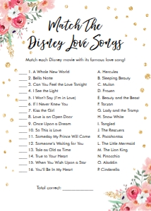Bridal Shower Game Disney Love Songs Floral design preview