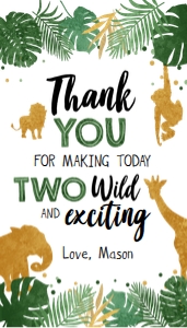 Safari Animals Two Wild Thank You Favor Tag Boy design preview