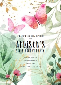 Birthday Invitation Butterfly Greenery design preview