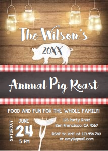 Pig Roast BBQ Invitation Rustic Wood design preview