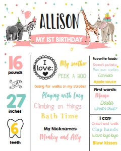 Birthday Milestones Sign Party Animals Girl design preview