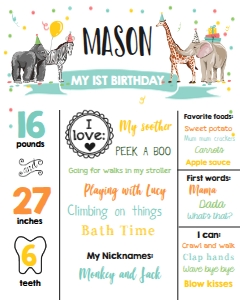 Birthday Milestones Sign Party Animals Boy design preview