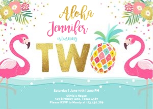 Birthday Invitation Tropical Flamingo Pineapple Two: Birthday Invitation Tropical Flamingo Pineapple Two