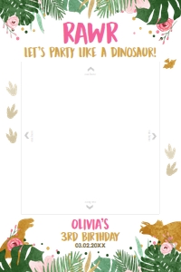 Photo Booth Frame Gold Dinosaur Girl design preview