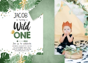 Birthday Invitation Wild One Jungle Leaves design preview