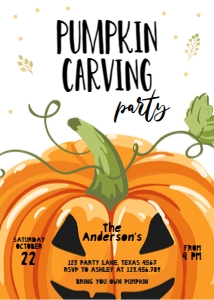 Pumpkin Carving Party Invitation White design preview