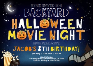 Birthday Invitation Halloween Movie Night Blue design preview