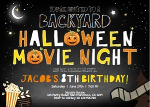 Birthday Invitation Halloween Movie Night Black design preview