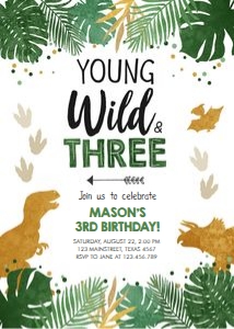Birthday Invitation Dinosaur Young Wild Three Boy design preview