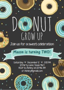 Birthday Invitation Donut Grow Up Chalk Boy design preview
