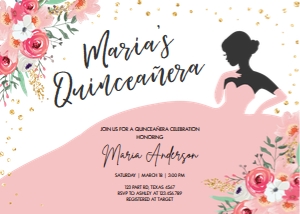 Birthday Invitation Quinceanera Dress Pink design preview