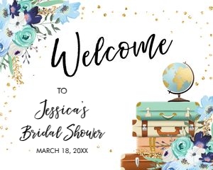 Welcome Sign Miss to Mrs Floral Blue Horizontal design preview