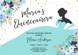 Birthday Invitation Quinceanera Teal Dress design preview