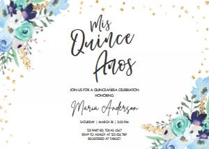 Birthday Invitation Quinceanera Blue design preview