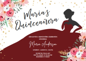 Birthday Invitation Quinceanera Dress Burgundy design preview