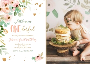 Birthday Invitation Little Miss Onederful - With Photo design preview